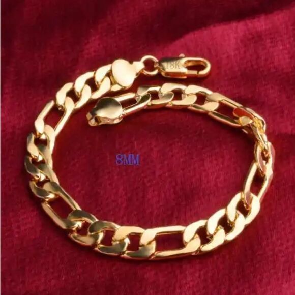 18K Gold Over 925 Sterling Silver Stamped Italian Link Bracelet NEW IN GIFT BOX - Picture 1 of 2